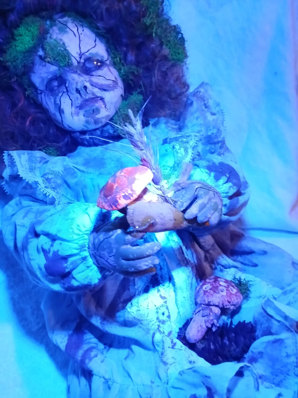 Haunted Doll Halloween Prop Handmade Painted Glows Under UV